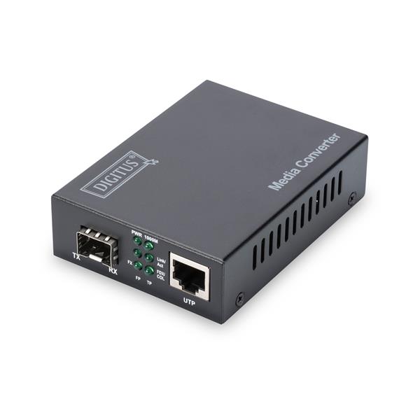 Digitus by Assmann Convertidor de medios DIGITUS, SFP 10/100 / 1000Base-T a SFP Open Slot, Incl. PSU sin mÃ³dulo SFP Media converter